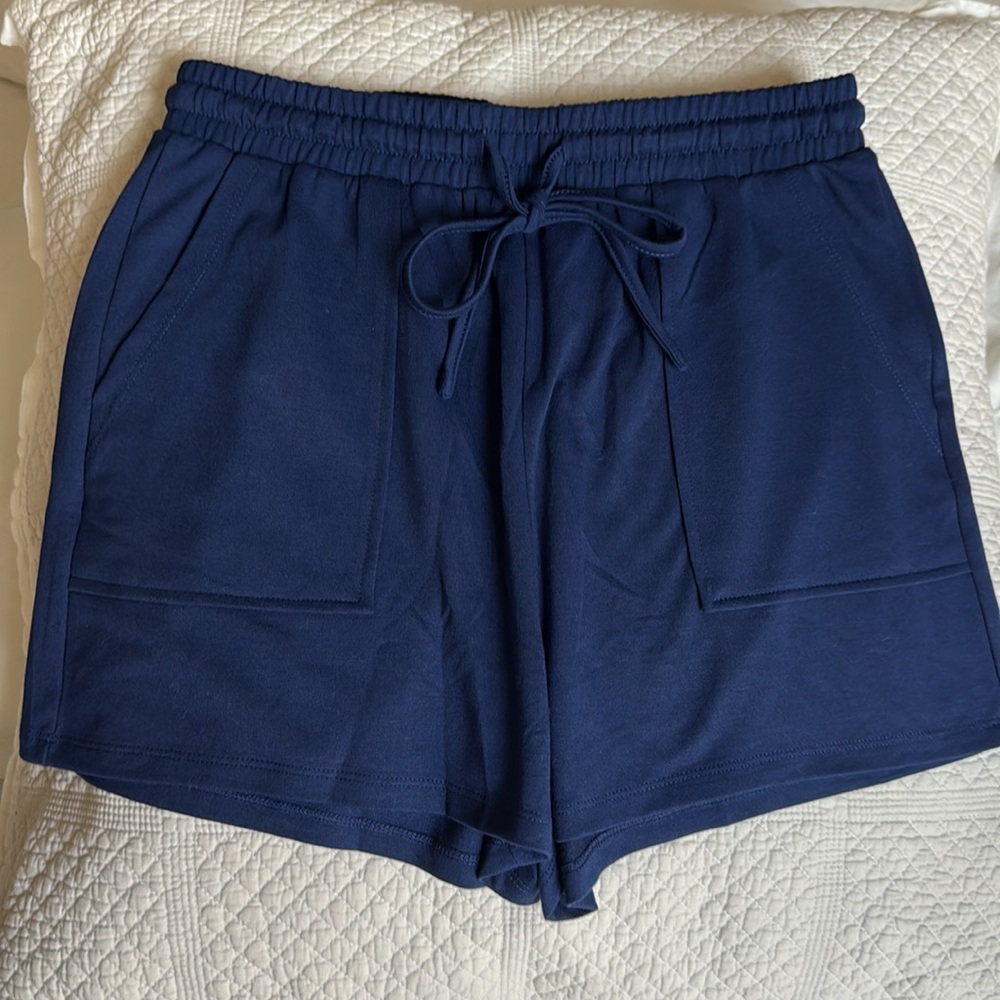 Navy Blue Sweat Shorts High Waist Drawstring Waist Comfy Pockets Amazon NWT - Picture 5 of 5